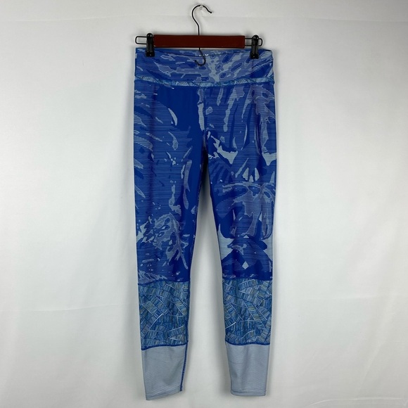 Women's Joy Lab Blue Leaf Patterned Mid Rise Athletic Leggings Size Medium - Picture 2 of 5
